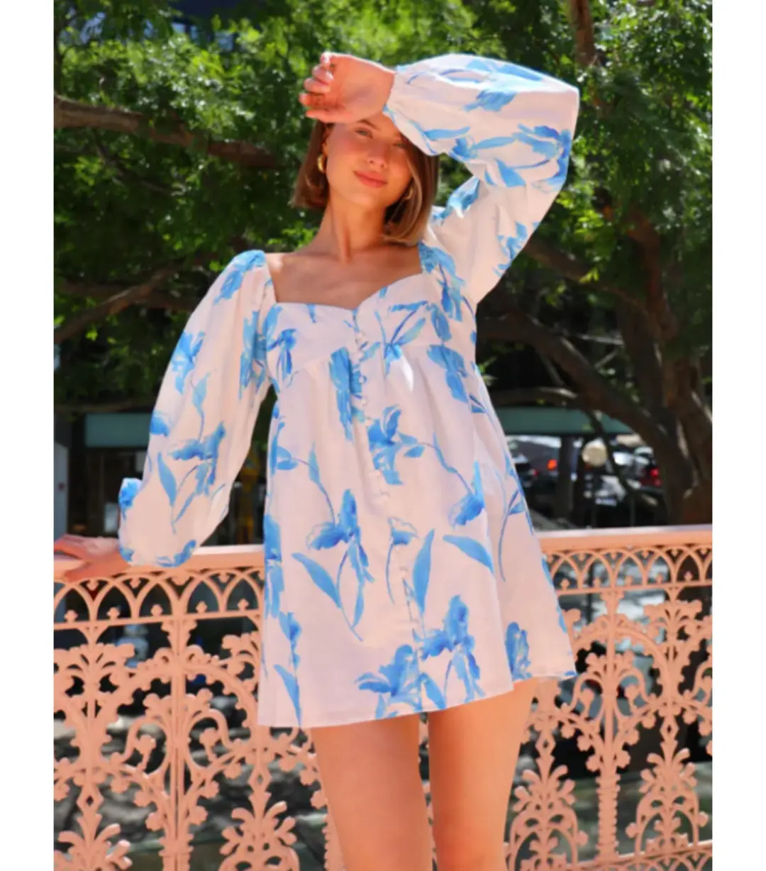 Issy Sweetheart Babydoll Dress in Blue Floral Print Size AU 14 for rent on The Volte - main image