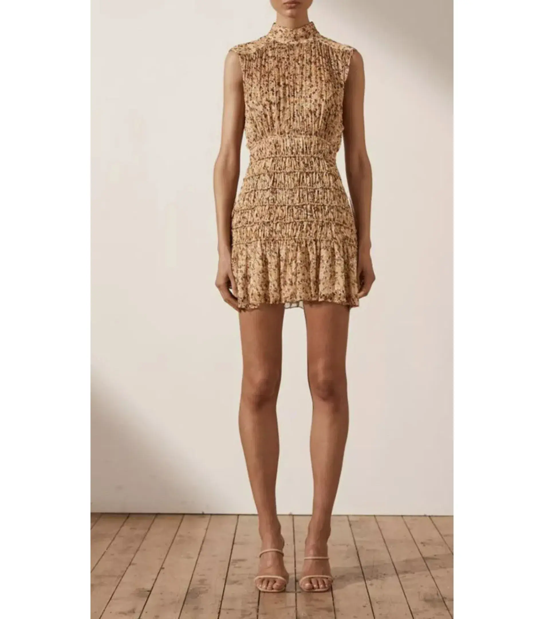 Shona Joy Colette High Neck Corded Mini Dress Print Size AU 10 - Image 1