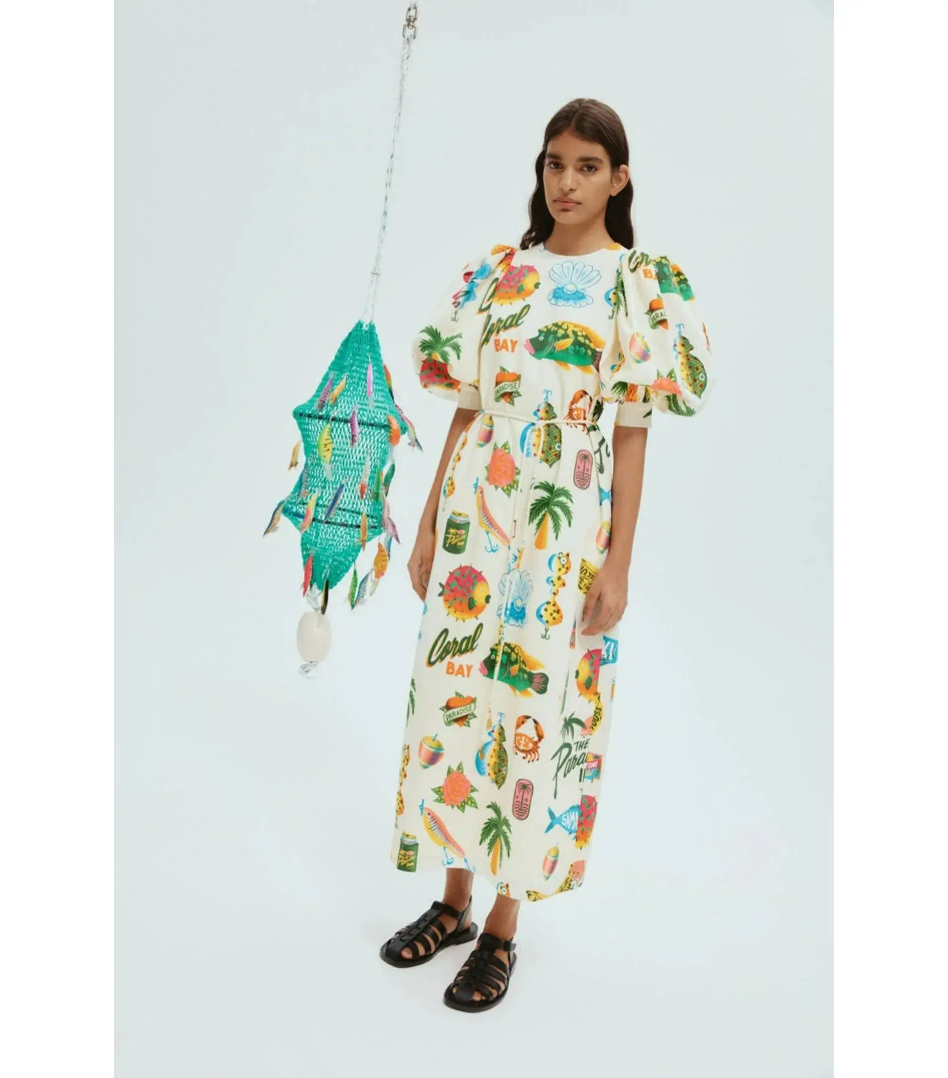 Alémais Samaki Puff Sleeve Midi Dress Print Size AU 12   - Image 2