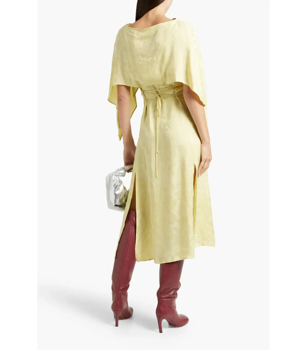Acne Studios Cape-effect Cupro-blend Jacquard Midi Dress Yellow Size AU 6 - Image 2