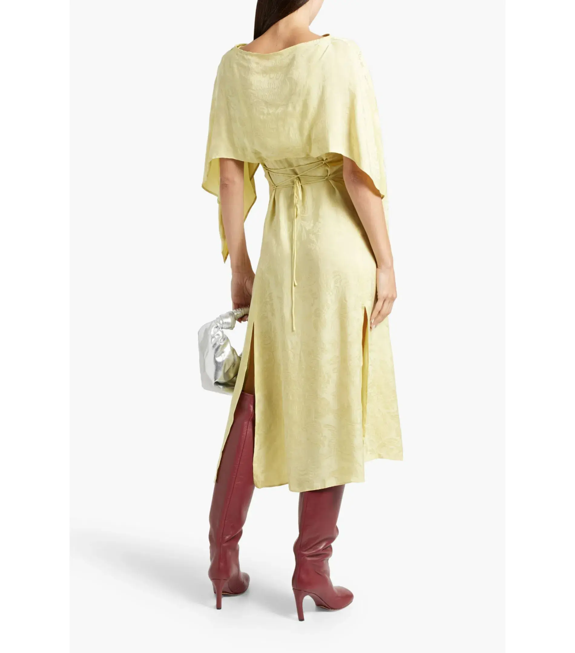 Acne Studios Cape-effect Cupro-blend Jacquard Midi Dress Yellow Size AU 6 - Image 2