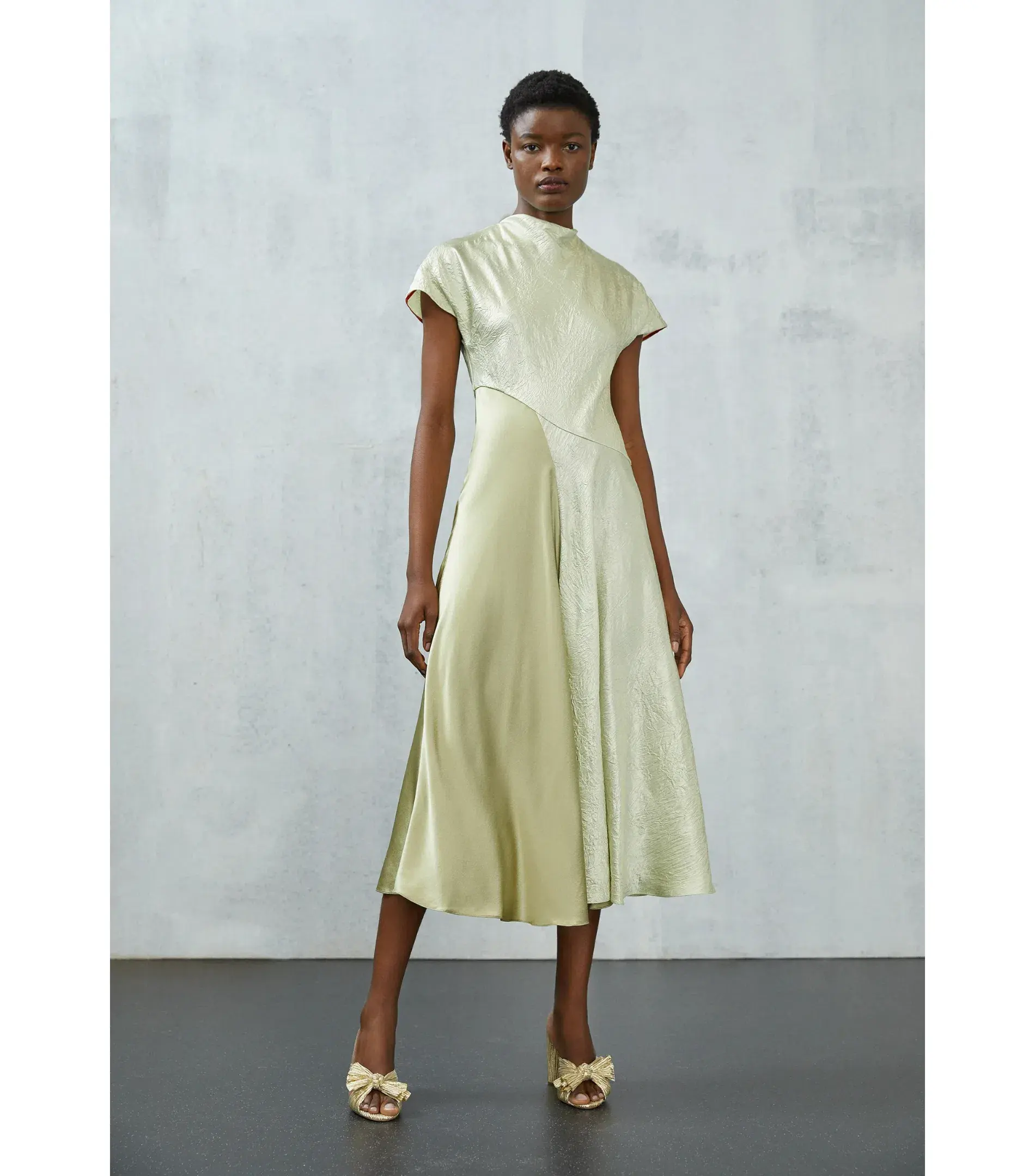Roksanda Adriana Paneled Crinkled-satin Midi Dress in Gold Size AU 8 - Image 1