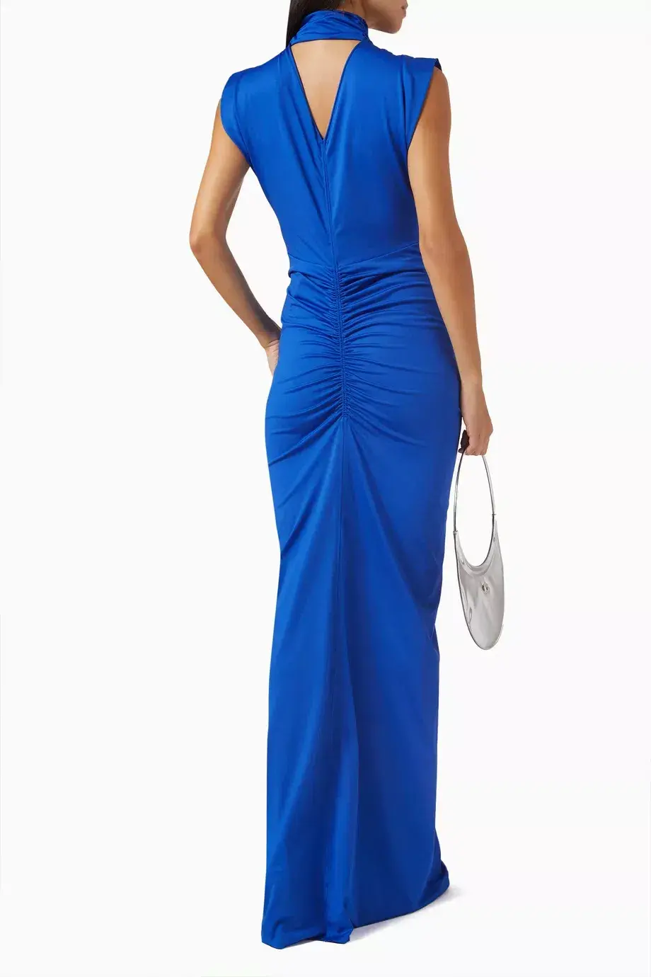 Victoria Beckham Ruched Jersey Column Gown Royal Blue Size 8 - Image 4