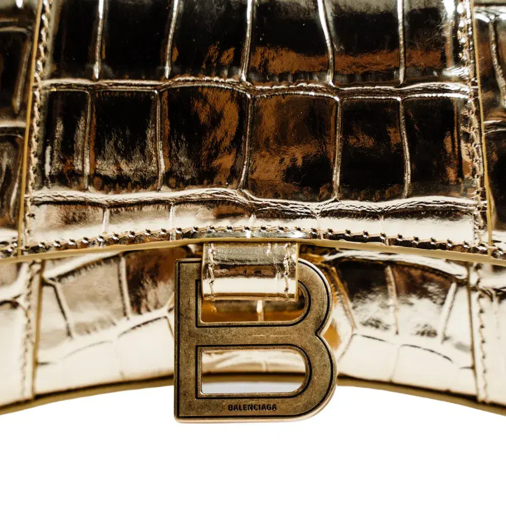 Balenciaga Hourglass Croc Embossed Bag Gold Size XS - Image 2