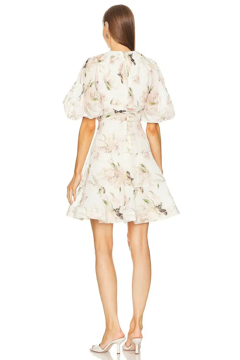 Zimmermann Pleated Mini Dress Coral Birds Print Size 3 / AU 14 - Image 3