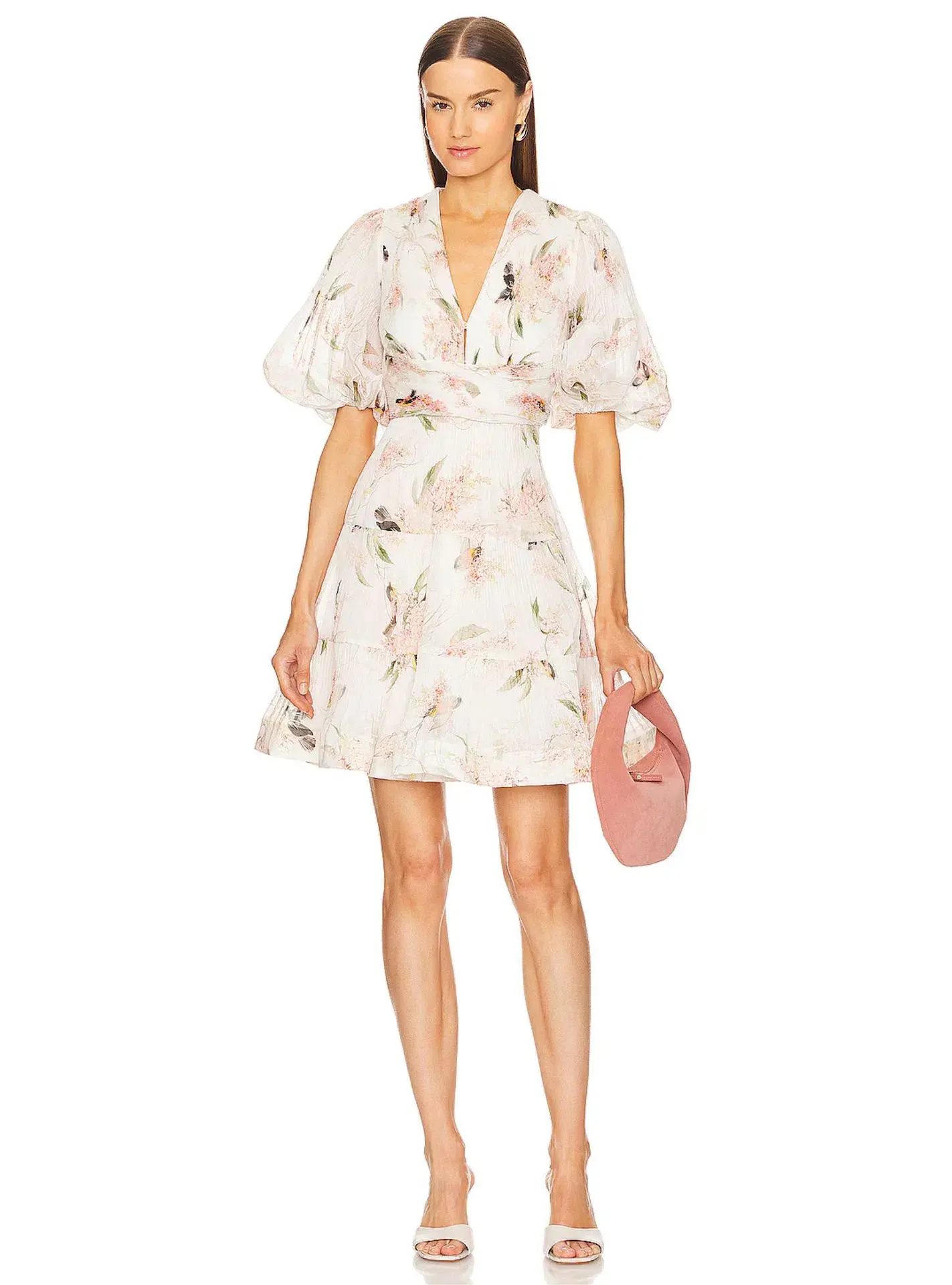 Zimmermann Pleated Mini Dress Coral Birds Print Size 3 / AU 14 - Image 1