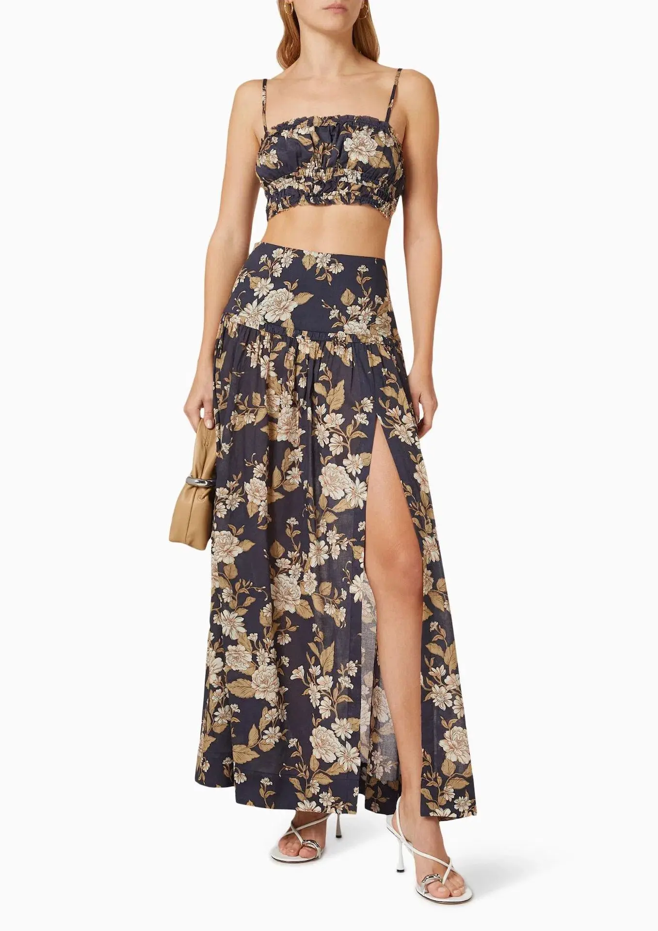 Bec & Bridge Opaline Floral Crop Size 8 & Maxi Skirt Size 6 Set Blue Floral - Image 1