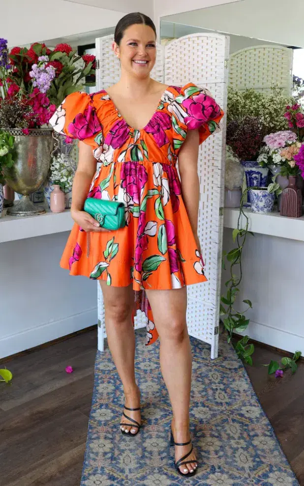 Aje Gretta Bow Back Mini Dress Vivid Camellia Size 12 - Image 2