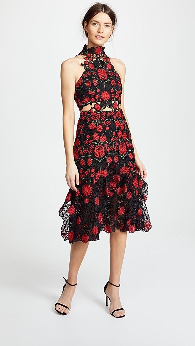 Thurley English Rose Midi Dress Black & Red Sz 6 for rent on The Volte - main image