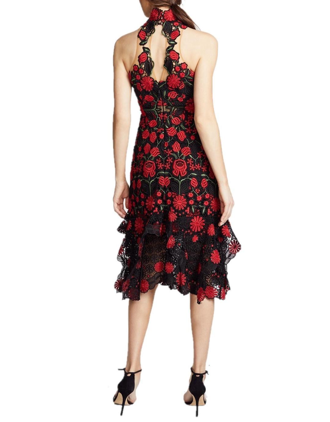 Thurley English Rose Midi Dress Black & Red Sz 6 for rent on The Volte - main image