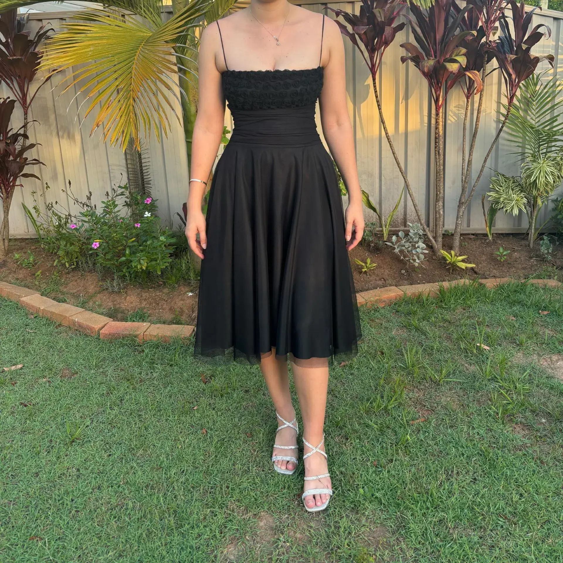 George Evening A-Line Tulle Midi Dress Black Size 10 - Image 1