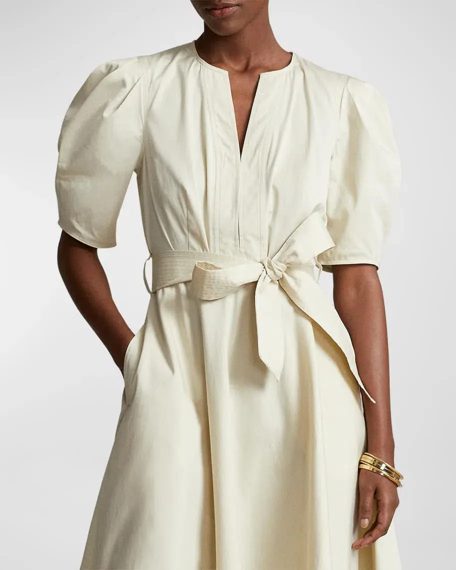 Polo Ralph Lauren Handkerchief Cotton Puffed Sleeve Dress Beige Size 6 - Image 2