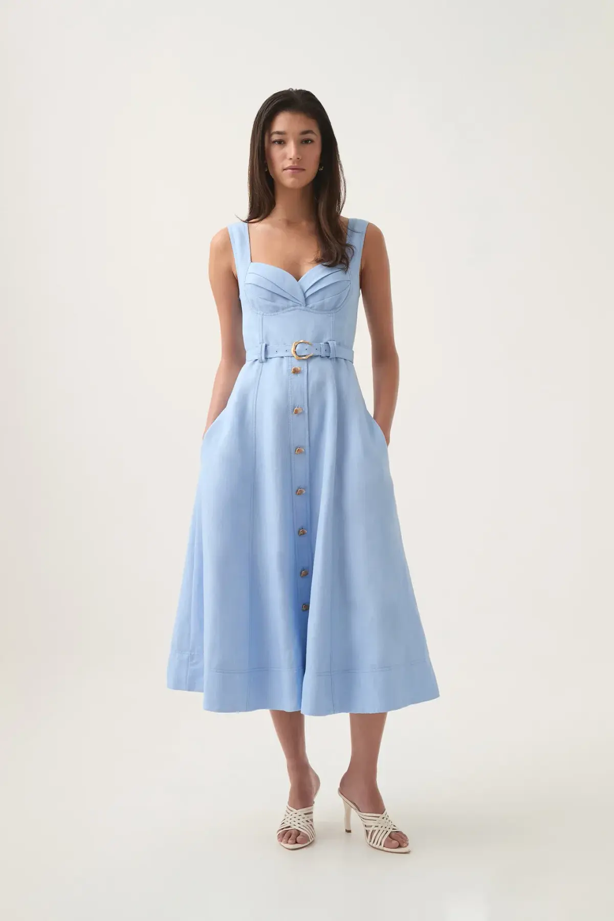 Aje Primary Belted Midi Dress Daydream Blue Size 12 - Image 1