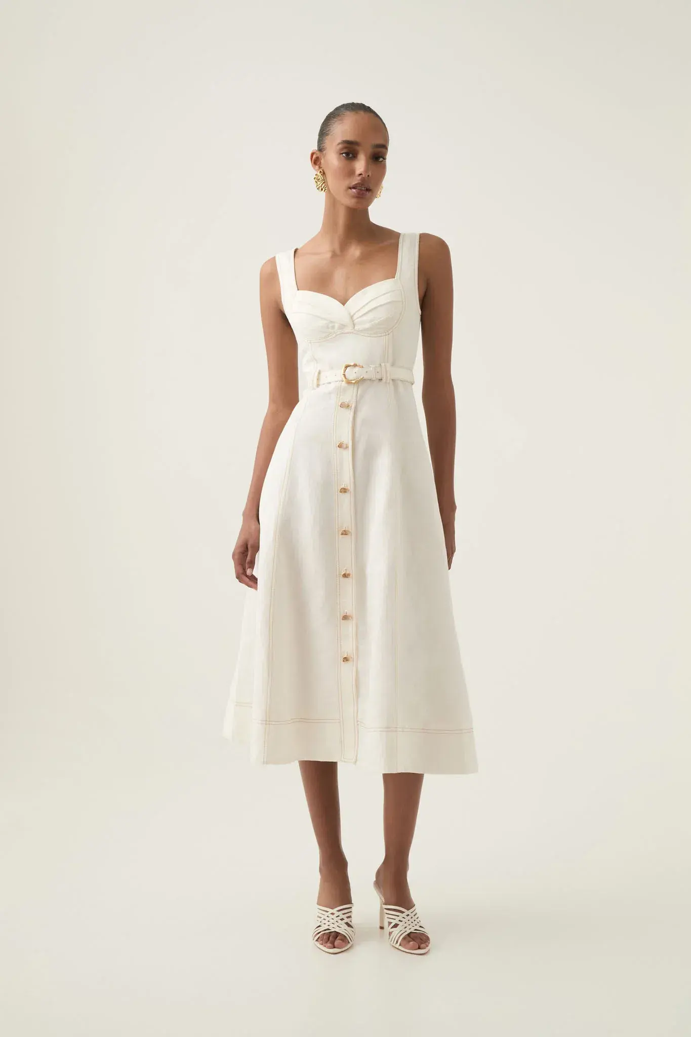 Aje Primary Belted Midi Dress Ivory Size 12 - Image 1