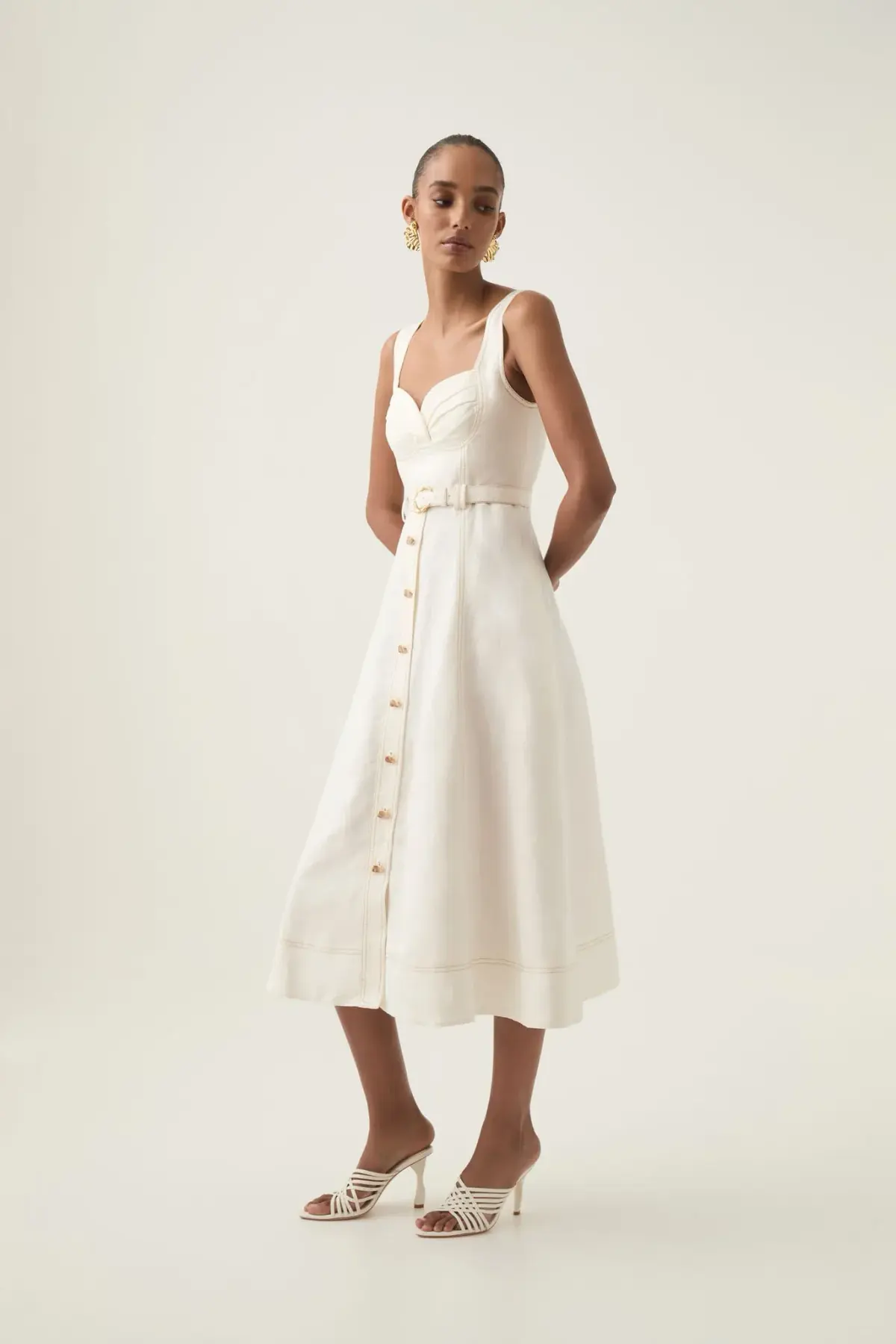 Aje Primary Belted Midi Dress Ivory Size 12 - Image 4