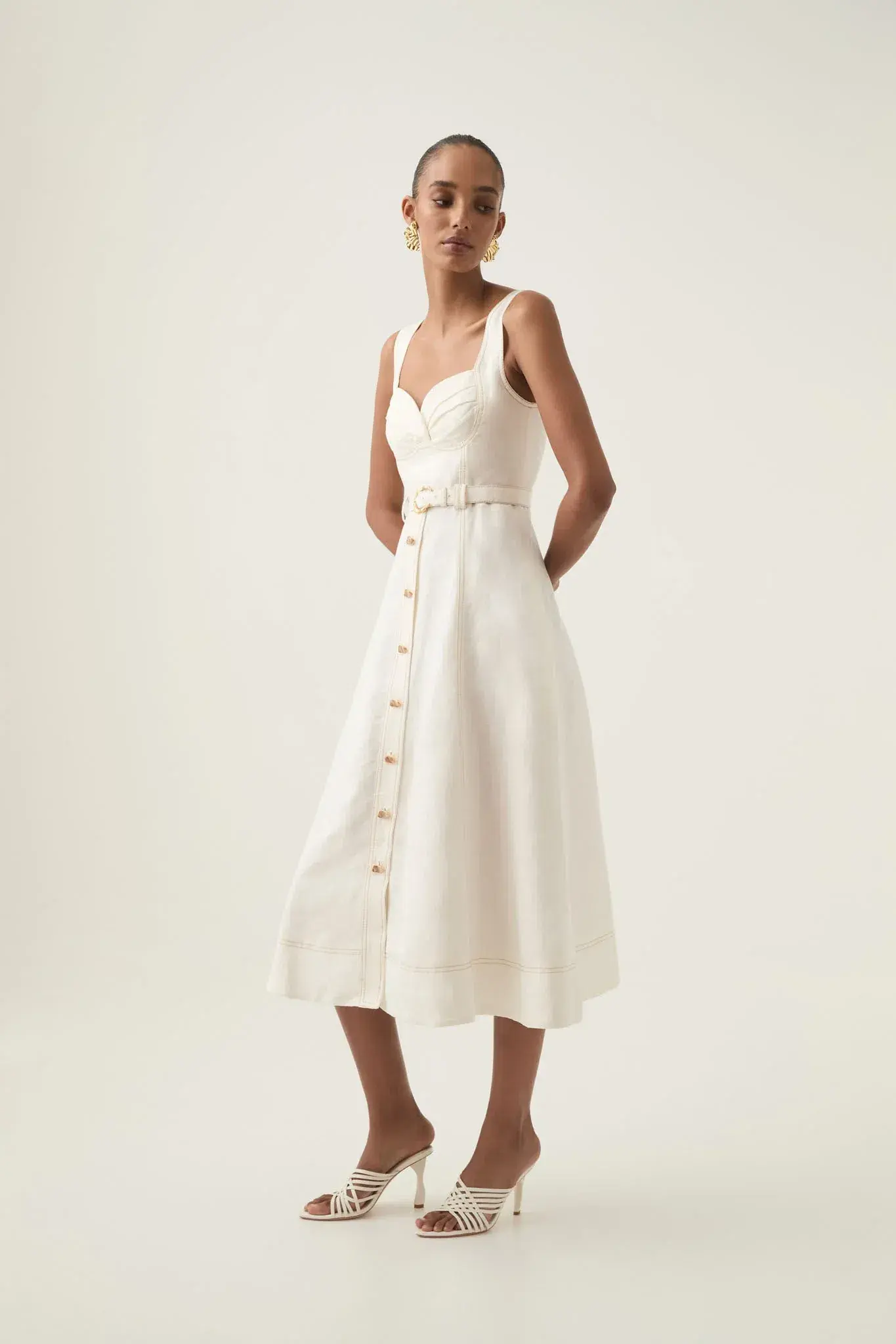Aje Primary Belted Midi Dress Ivory Size 12 - Image 4