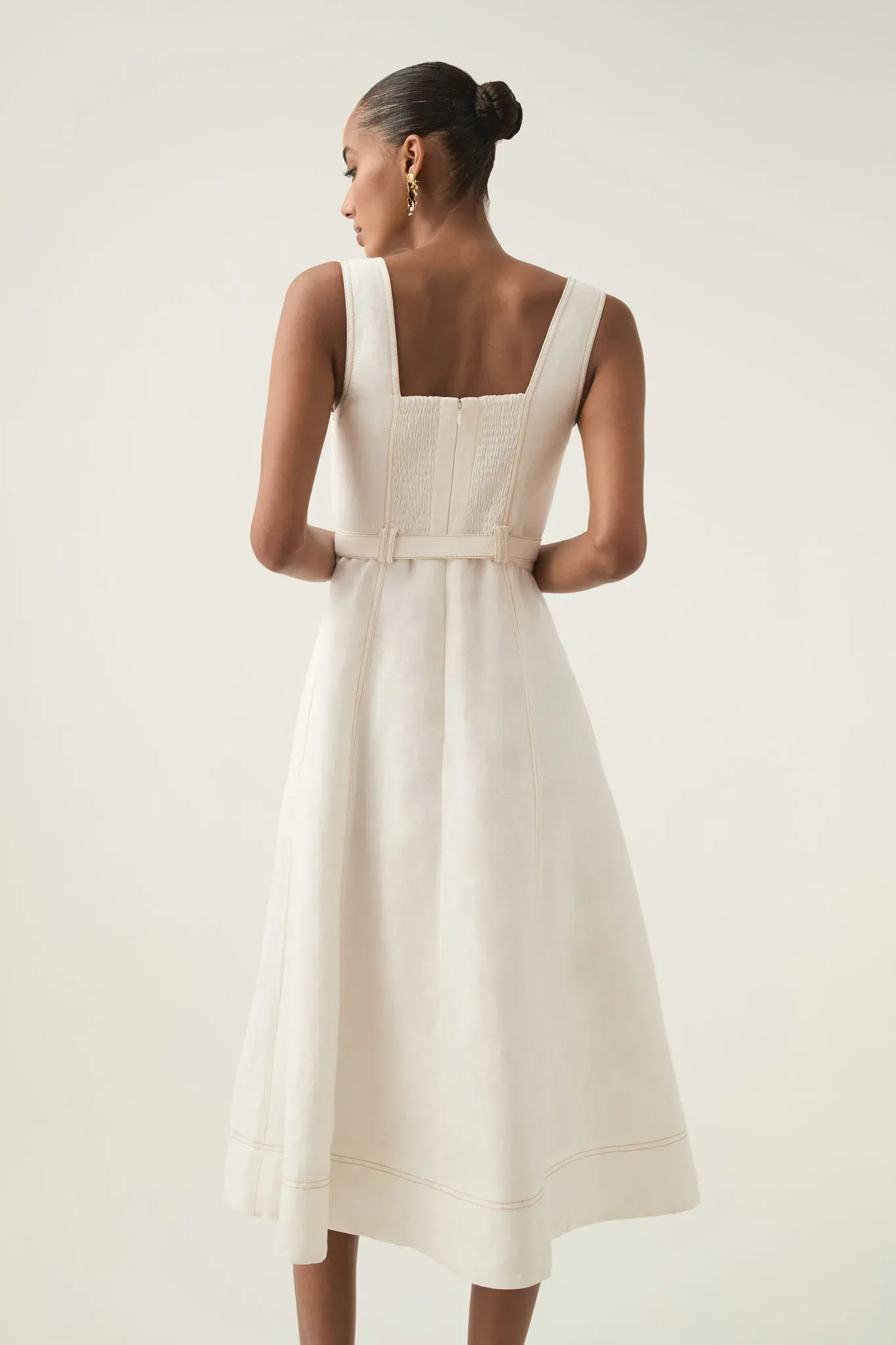 Aje Primary Belted Midi Dress Ivory Size 12 - Image 3