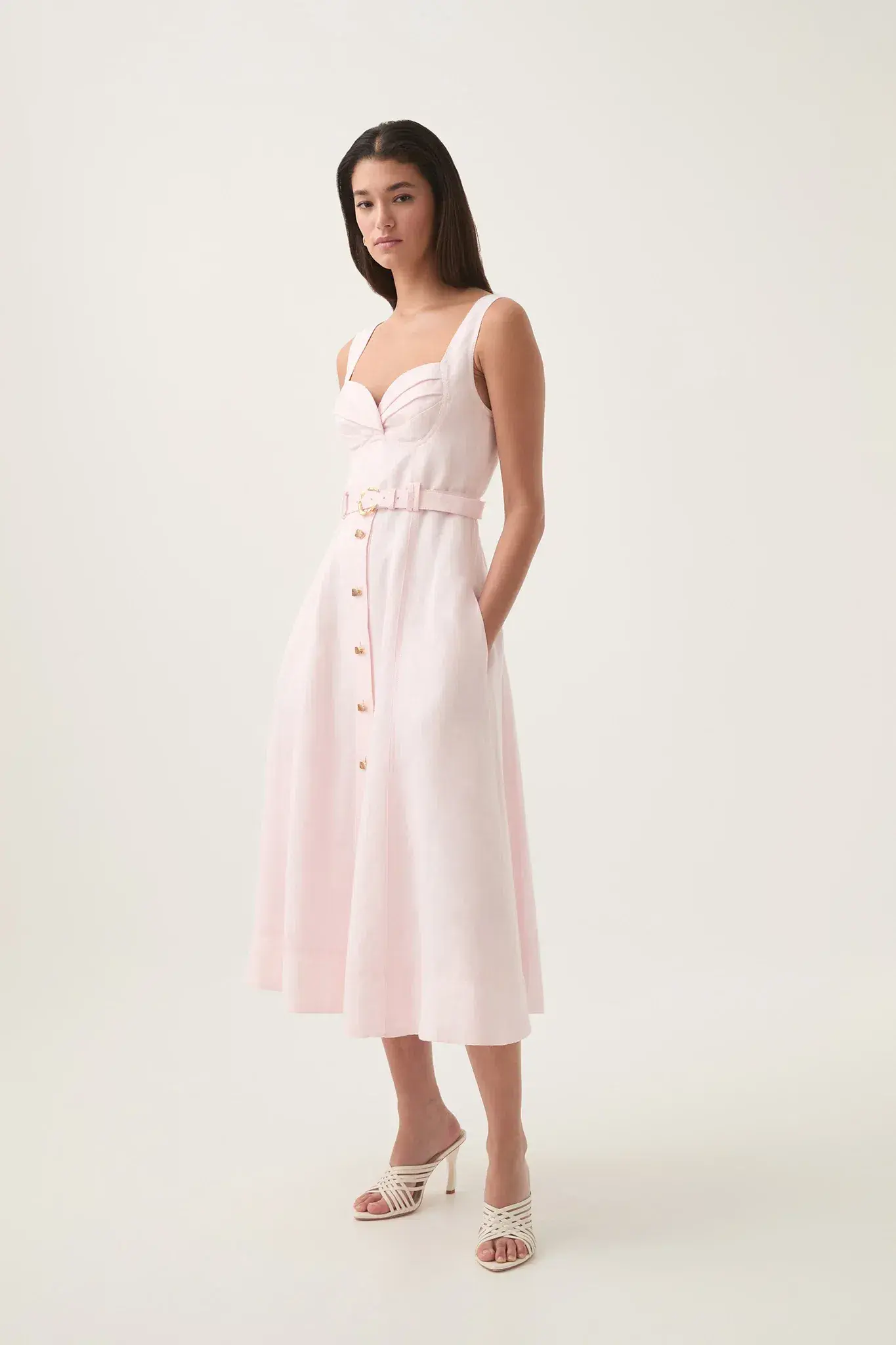 Aje Primary Belted Midi Dress Pastel Pink Size 12 - Image 5
