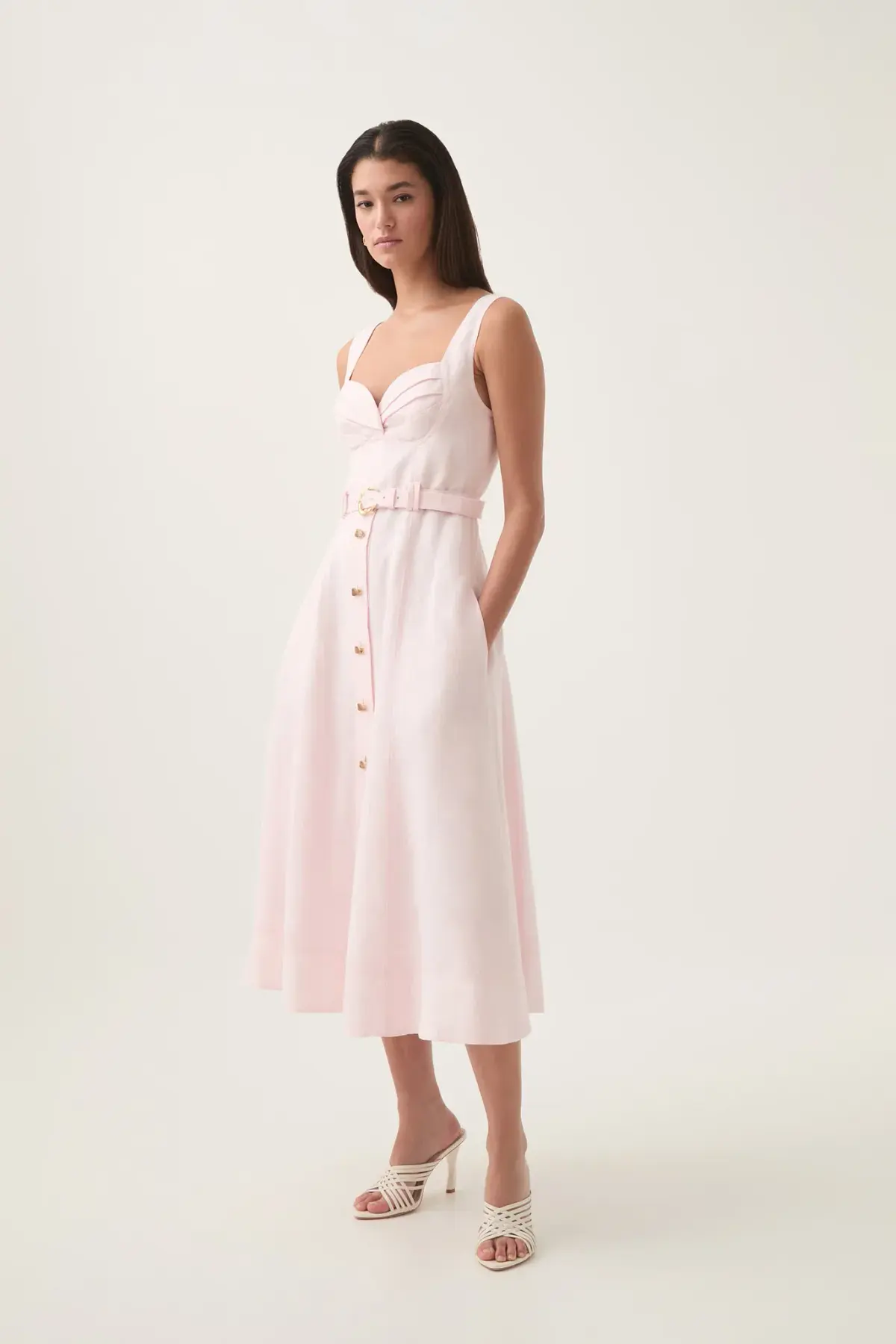 Aje Primary Belted Midi Dress Pastel Pink Size 8 - Image 2