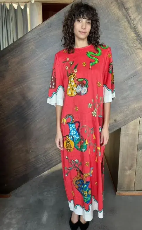 Alemais Rose Midi Tee Dress Red Multi Size 10 - Image 3