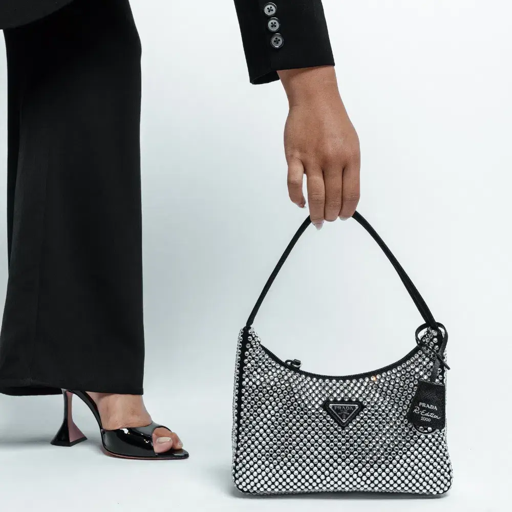 Prada Satin Crystal Mini Bag Black  - Image 3