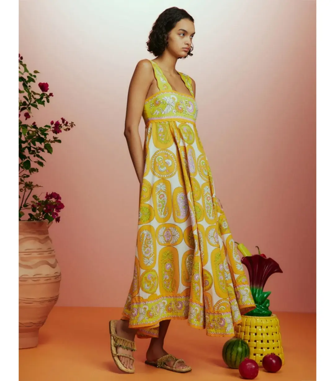 Alemais Diana Summer Dress Yellow Floral Size AU 8 for rent on The Volte - main image