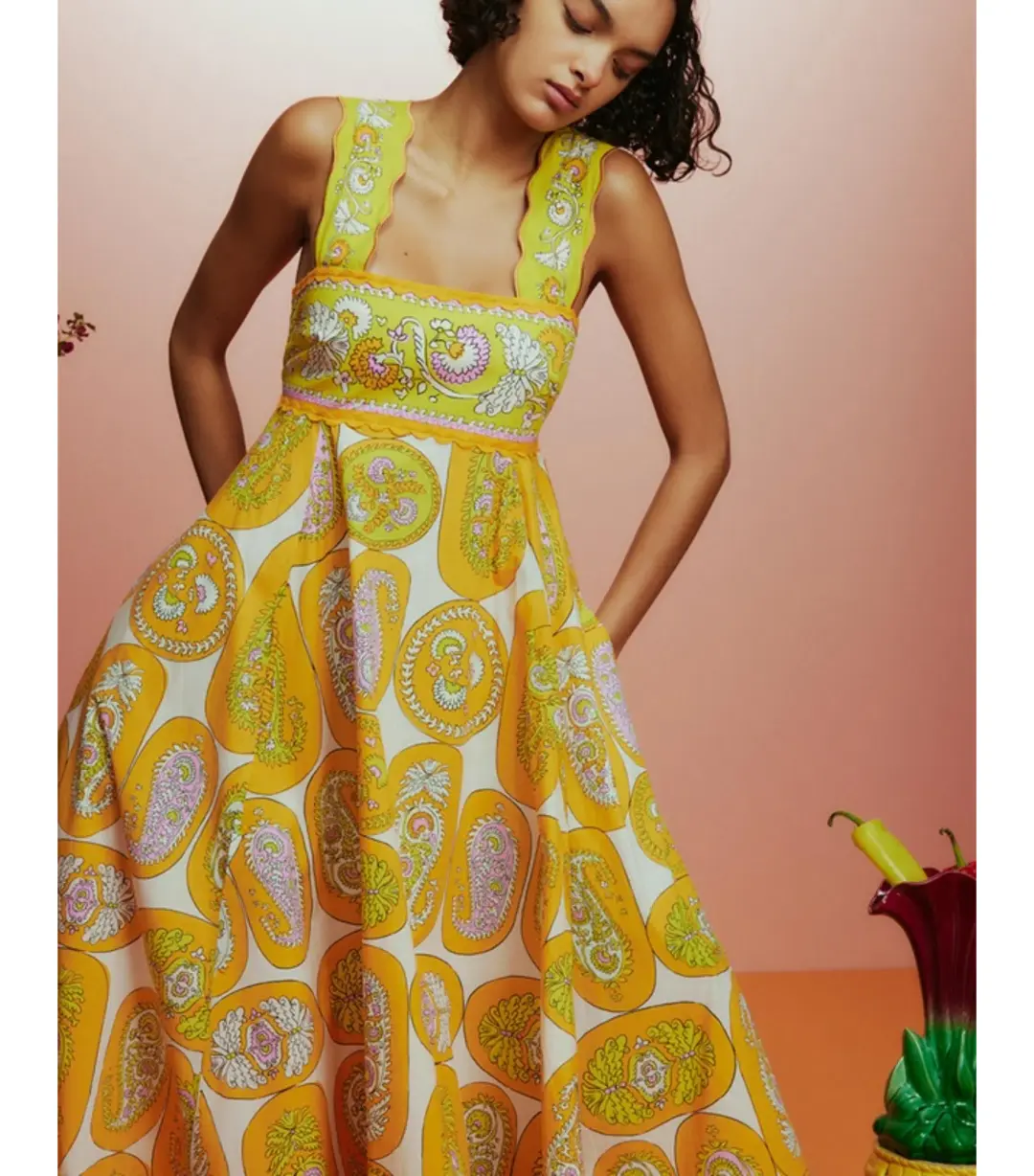 Alemais Diana Summer Dress Yellow Floral Size AU 8 for rent on The Volte - main image