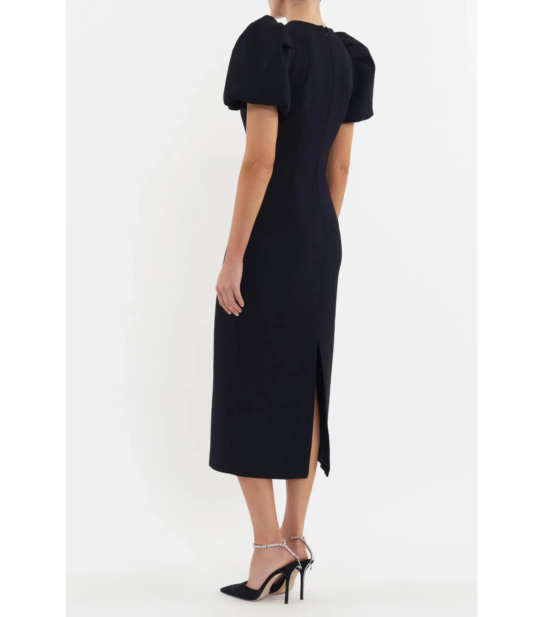Rebecca Vallance Eliana Puff Sleeve Midi Dress Black Size AU 10 - Image 4