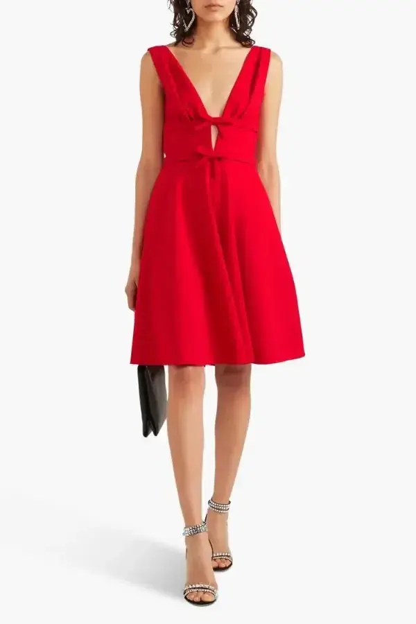 Miu Miu Bow Embellished Cady Crepe Dress Red Size AU 8 - Image 4