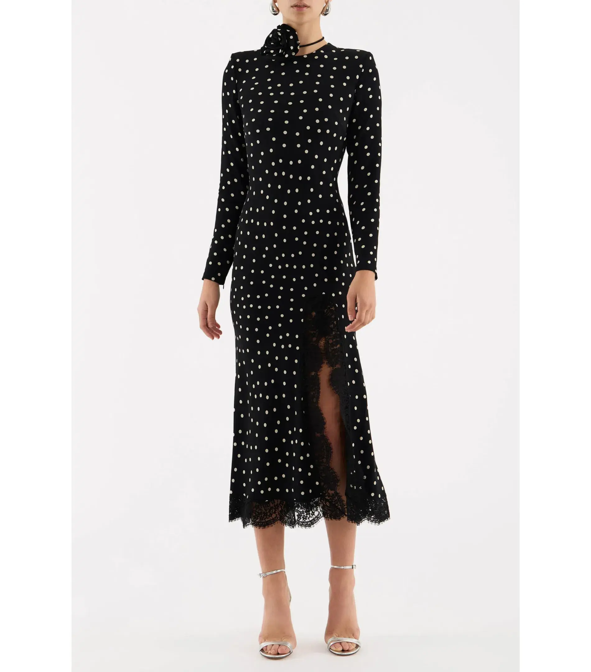 Rebecca Vallance Celyn Polka Dot Midi Dress Black Size AU 12 - Image 1