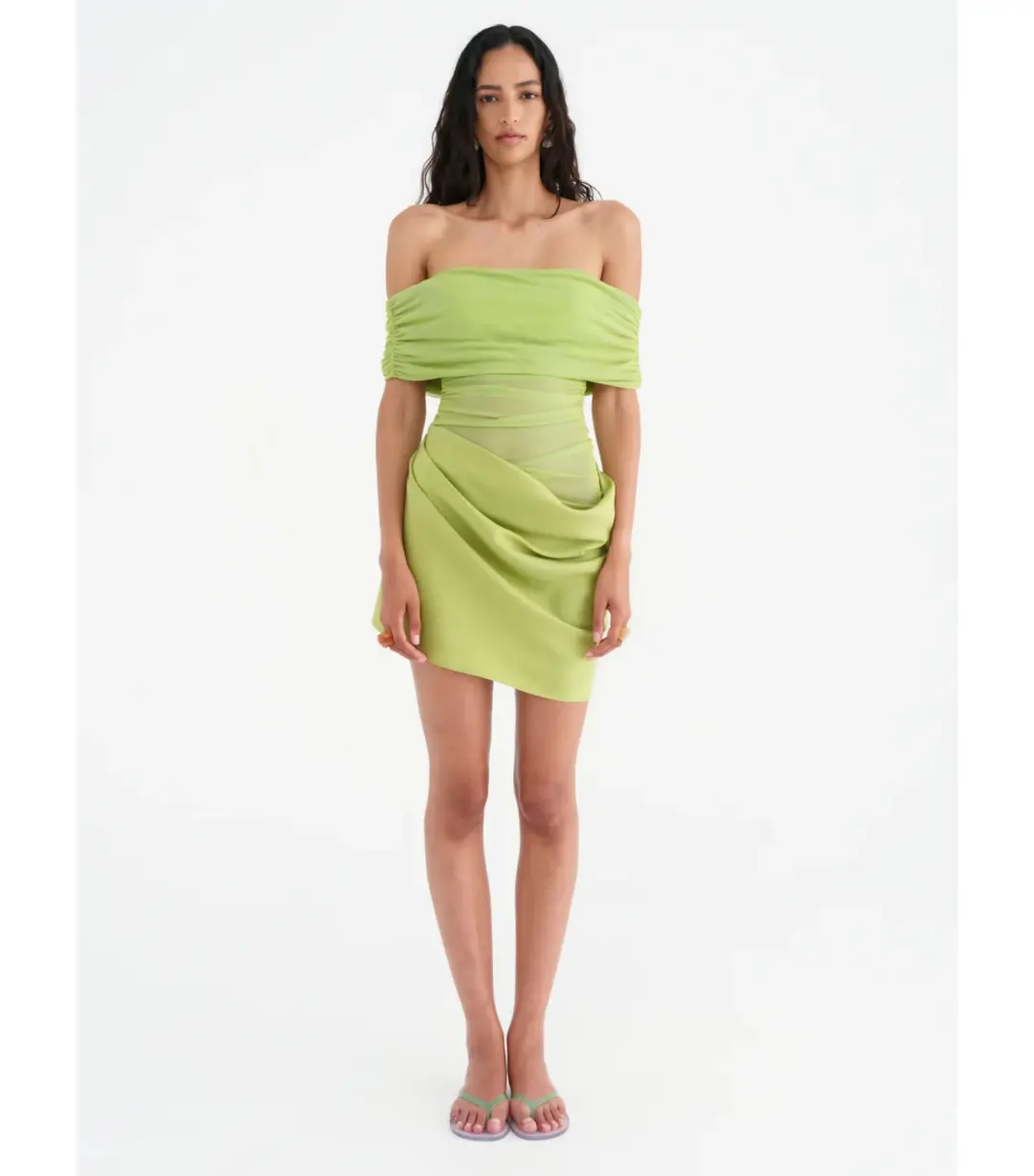 Benni Nico Off Shoulder Mini Dress in Apple Size AU 10 for rent on The Volte - main image