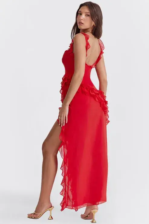 HOUSE OF CB  Ariela Cherry Ruffle Maxi Dress Size S - Image 2