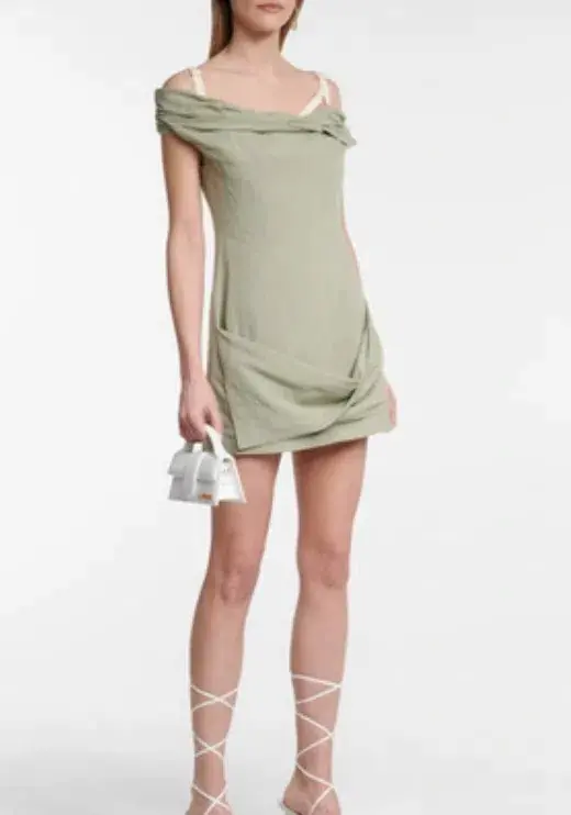 JACQUEMUS Foglio Off-the-shoulder Gathered Linen-blend Mini Dress In Green - size 38 - Image 1