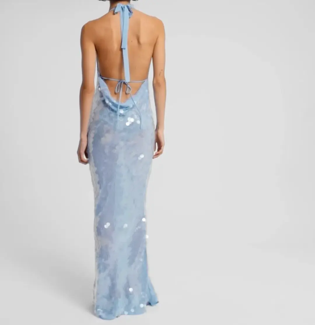 Rat & Boa Anais Maxi Dress Gown In Blue Sequin Size XS / Au 6 for rent on The Volte - main image
