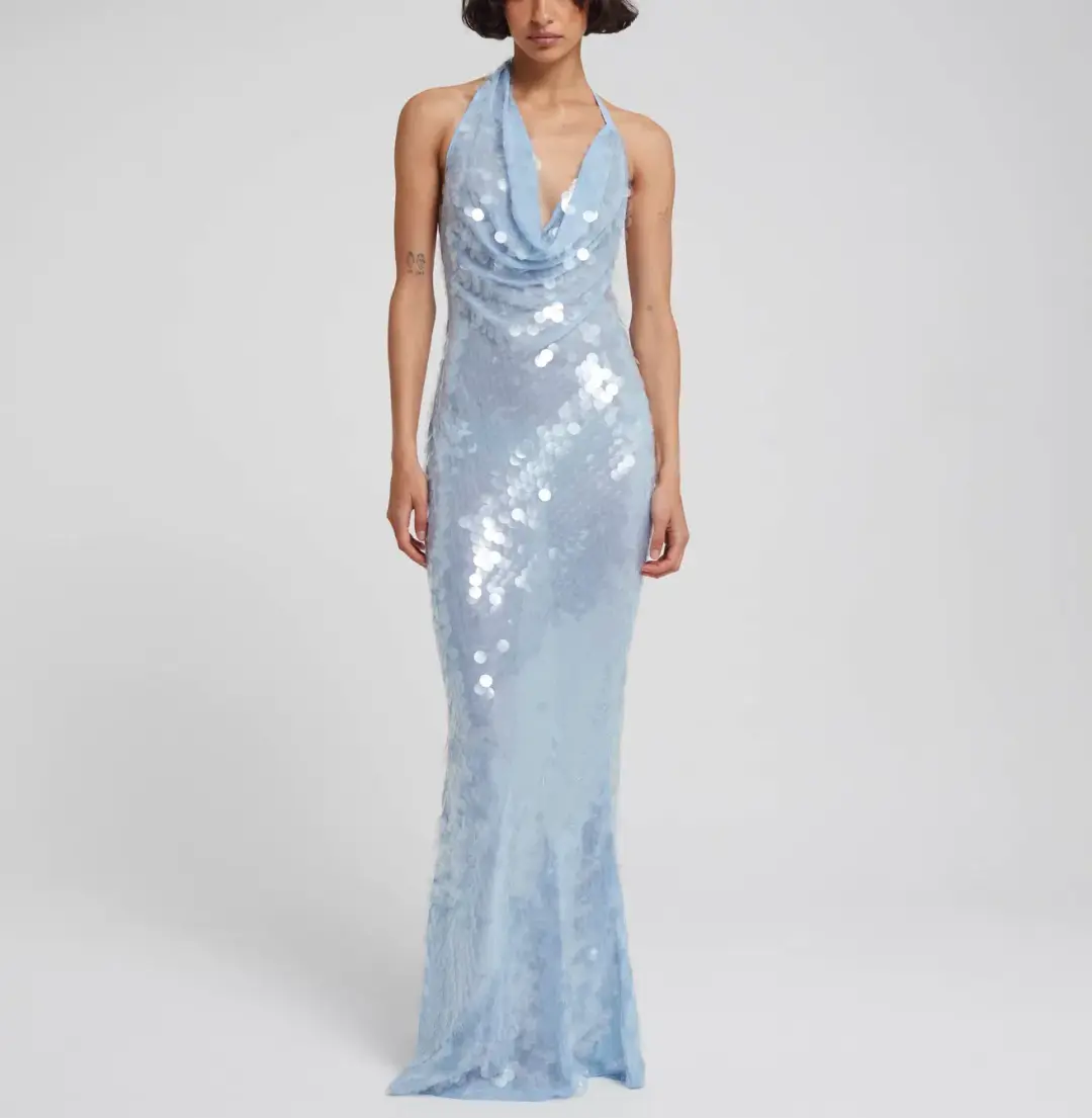 Rat & Boa Anais Maxi Dress Gown In Blue Sequin Size XS / Au 6 for rent on The Volte - main image