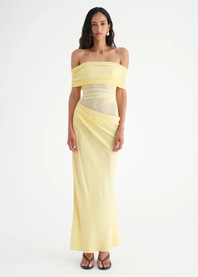 Benni Nico Off Shoulder Maxi Dress Butter Size 6 for rent on The Volte - main image