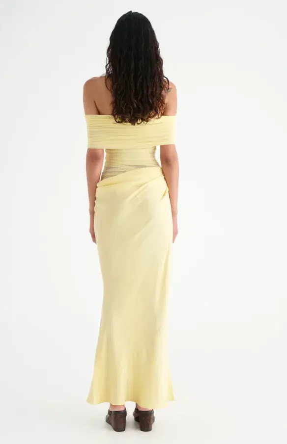 Benni Nico Off Shoulder Maxi Dress Butter Size 6 for rent on The Volte - main image