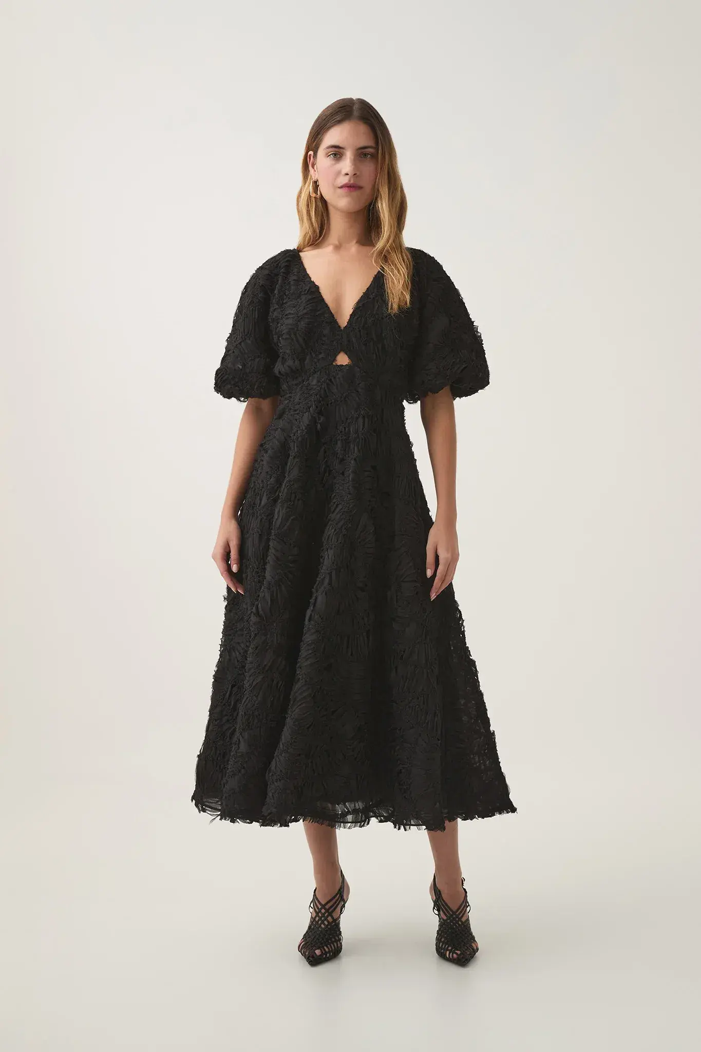 Aje Florential Textured Midi Dress Black Size 14 - Image 1