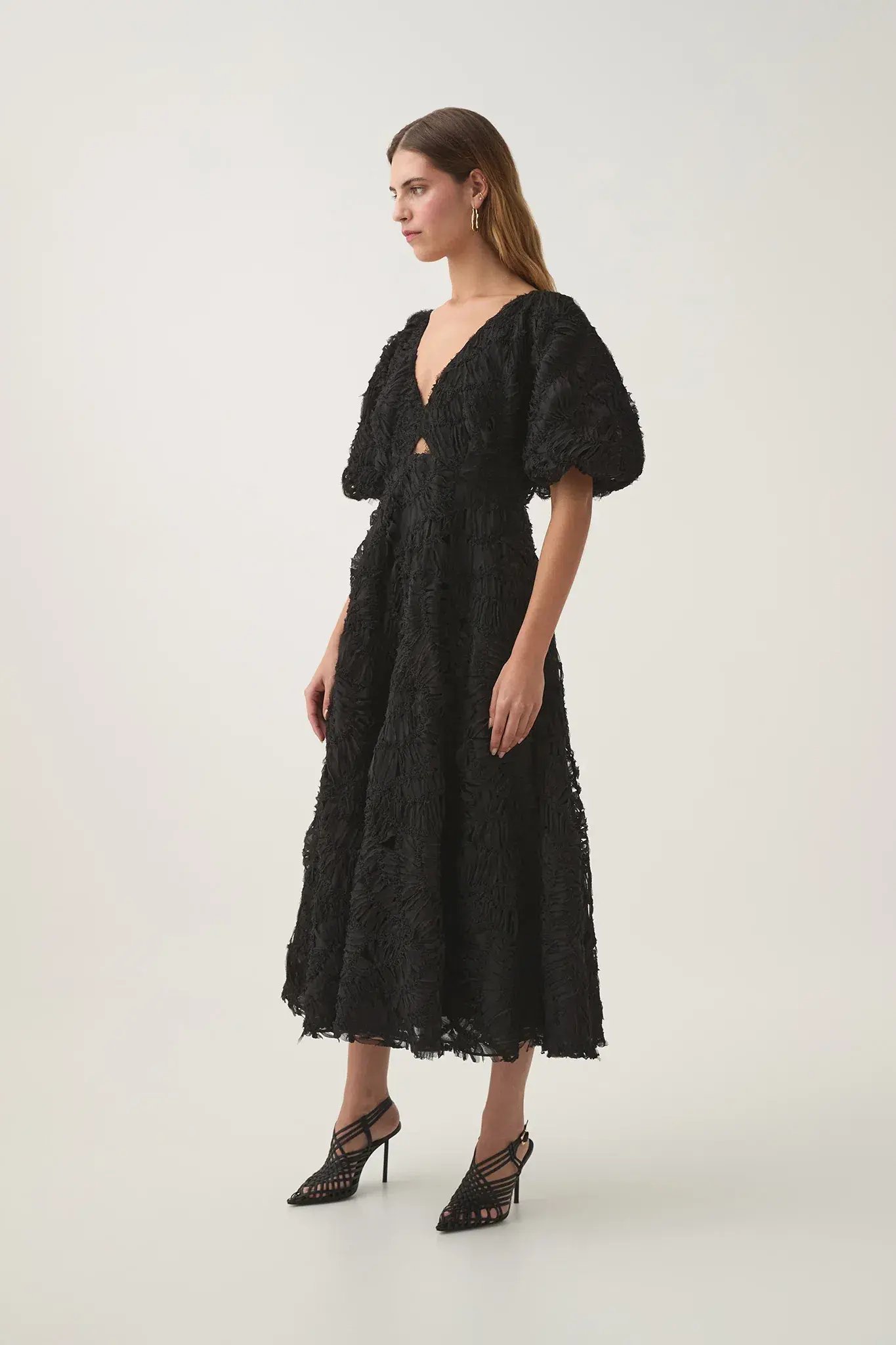 Aje Florential Textured Midi Dress Black Size 14 - Image 3