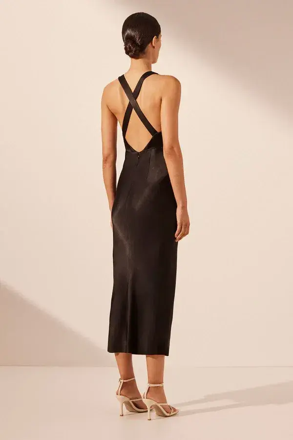 Shona Joy Camille Lace Cross Back Midi Dress Black Size 6 - Image 3