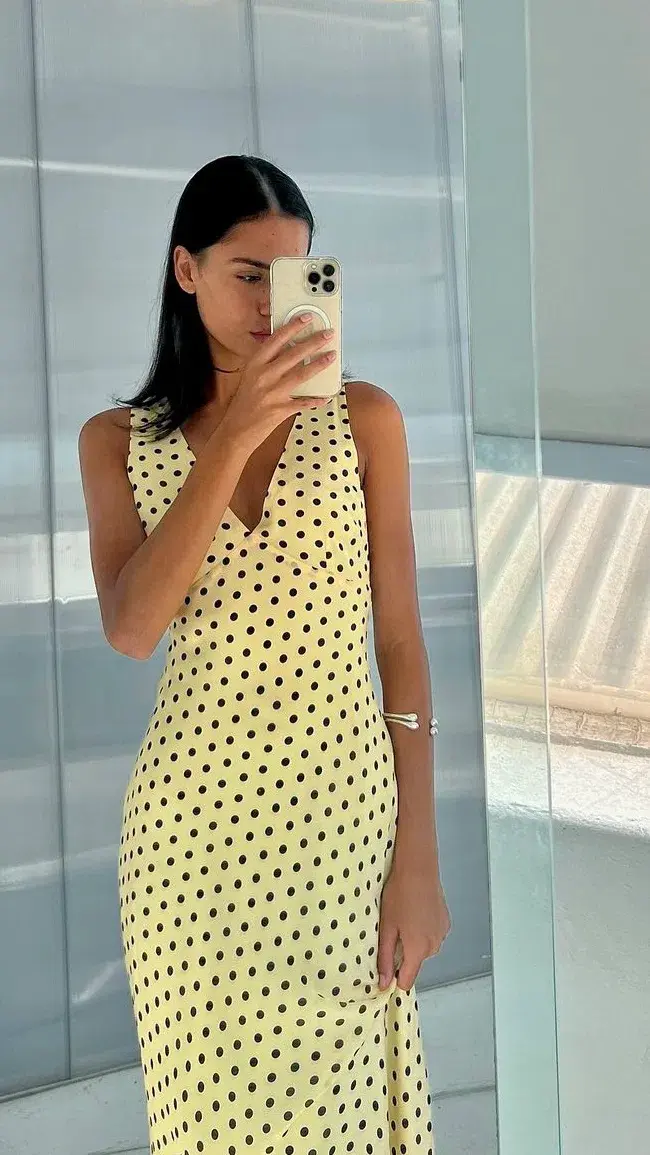 Ownley Tulip Midi Dress Butter Spots Size 8 - Image 1