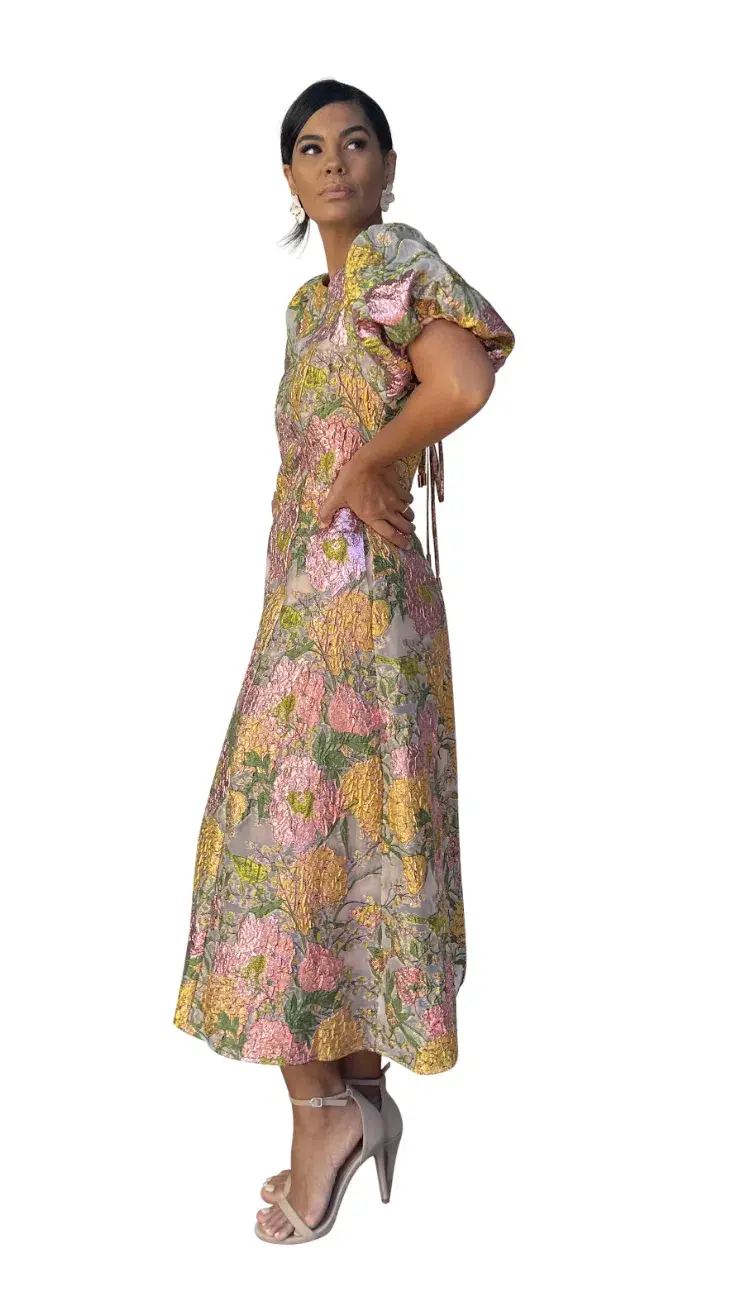 Elliatt Darlene Midi Dress Metallic Floral Size L / AU 12 for rent on The Volte - main image