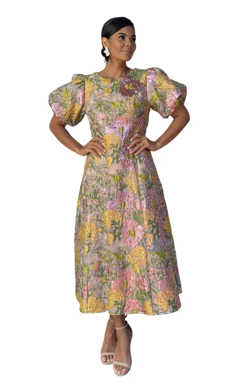 Elliatt Darlene Midi Dress Metallic Floral Size L / AU 12 for rent on The Volte - main image