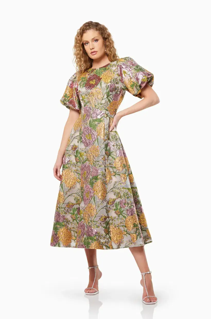 Elliatt Darlene Midi Dress Metallic Floral Size L / AU 12 - Image 1