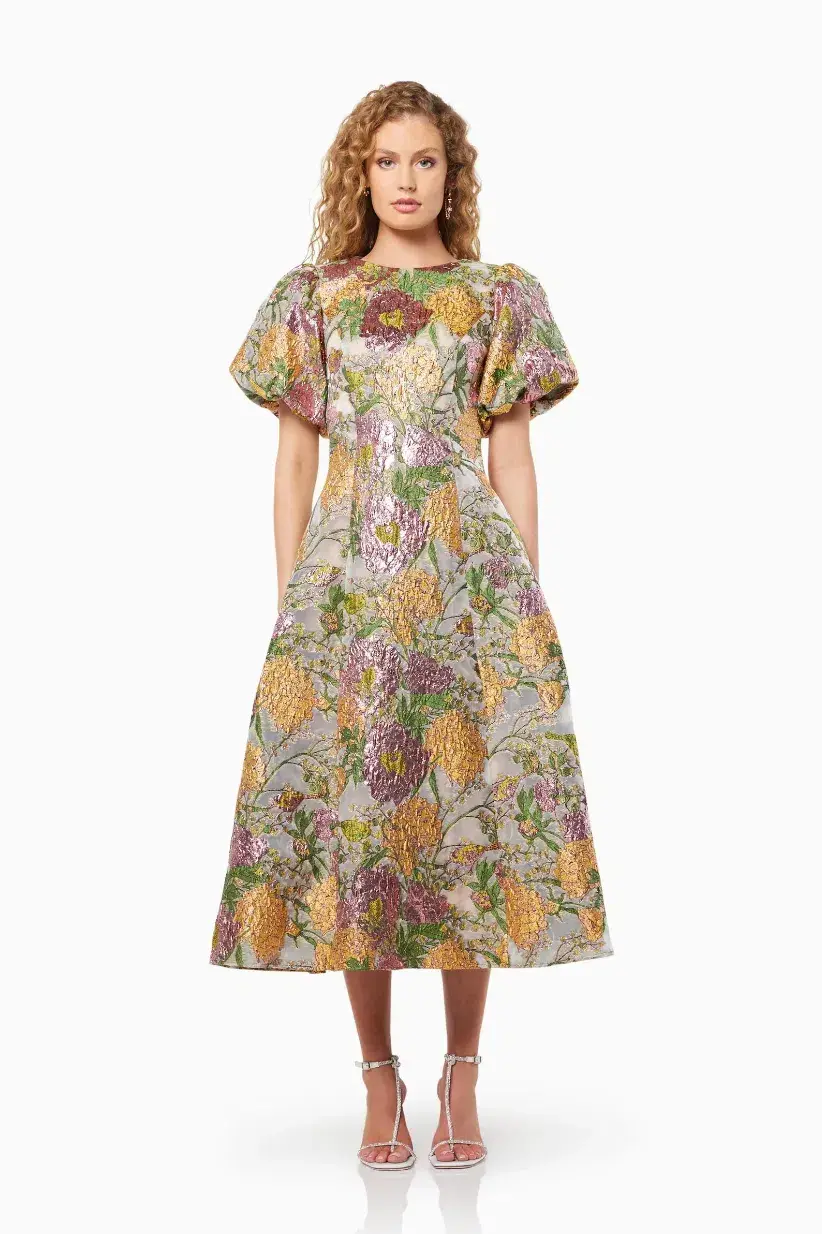Elliatt Darlene Midi Dress Metallic Floral Size L / AU 12 - Image 5