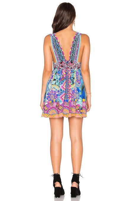 Camilla V Neck Tie Short Dress Alice In Essaouira Print Size 10 for rent on The Volte - main image