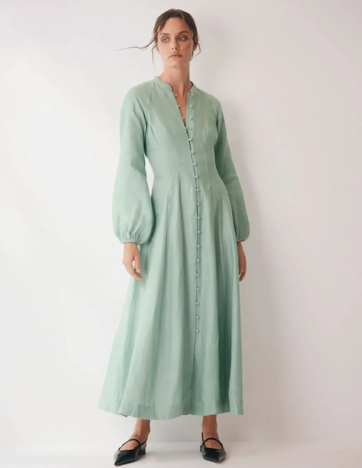 Morrison Tilly Linen Midi Dress in Sea Green Size 3 (AU 12) - Image 1