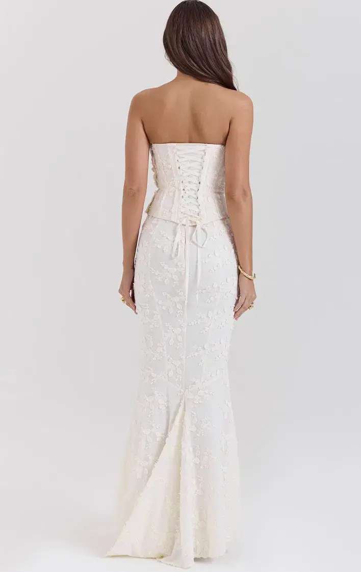 House of CB Dakota Embroidered Strapless Corset and Veronica Embroidered Godet Maxi Skirt Set Vintage Ivory Size M / AU 10 - Image 4