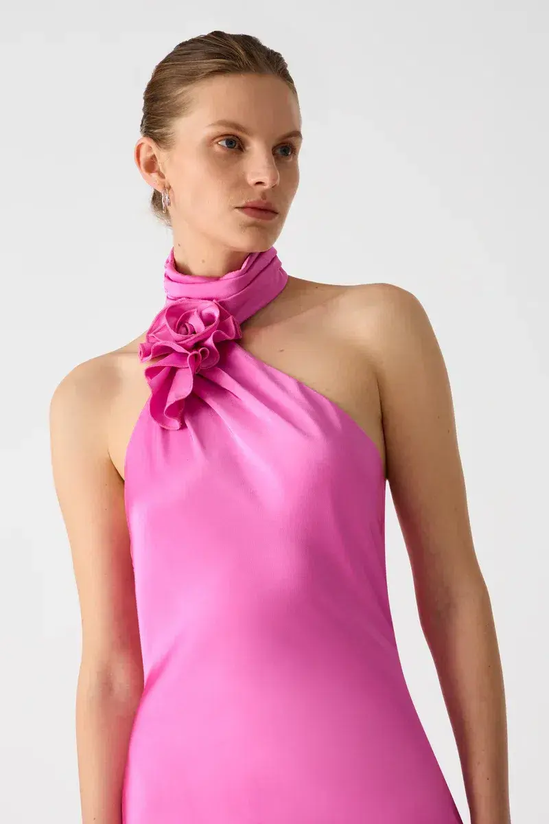 Misha Teresa Satin Gown Pink/Purple Rose Size 8/S for rent on The Volte - main image