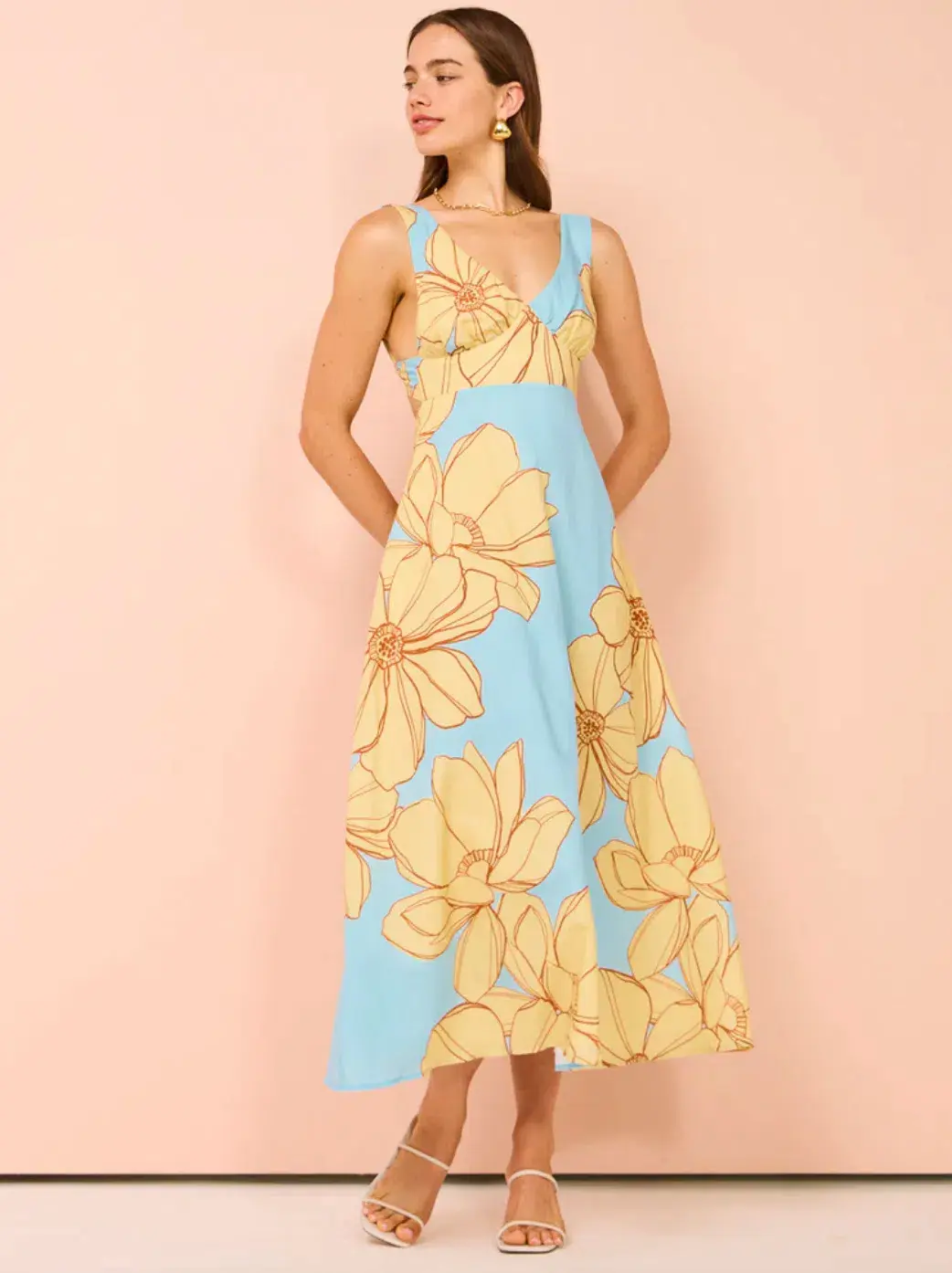 Issy V Neck Midi Dress in Summer Print Size 10 - Image 1